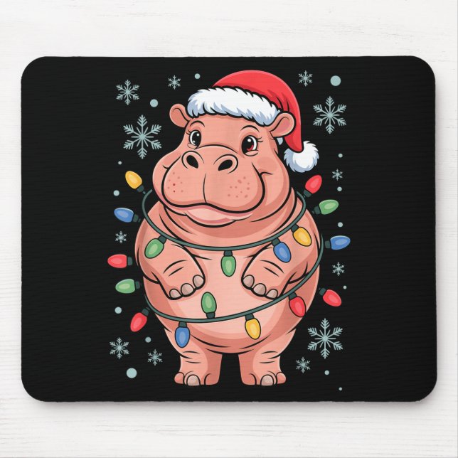 Adorable Hip Wrapped Christmas Light Santa Hat Win Mouse Pad (Front)