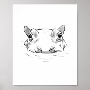 Adorable hippo drawing poster