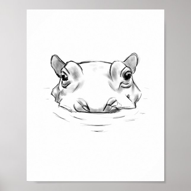 Adorable hippo drawing poster (Front)