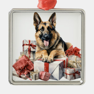 ADORABLE HOLIDAY CHRISTMAS GERMAN SHEPHERD DOG METAL ORNAMENT