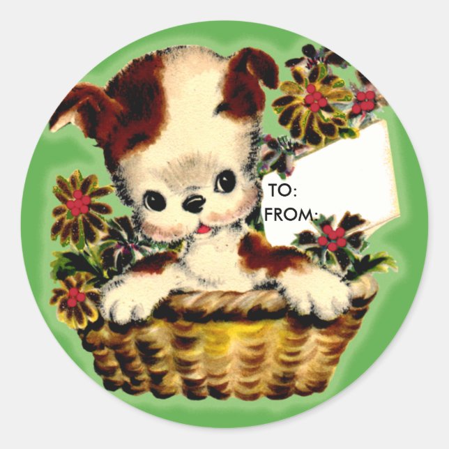 Adorable Holiday Puppy Gift Tag Stickers (Front)