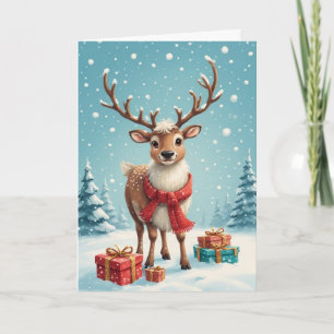 Adorable Holiday Reindeer Folded Greeting Card
