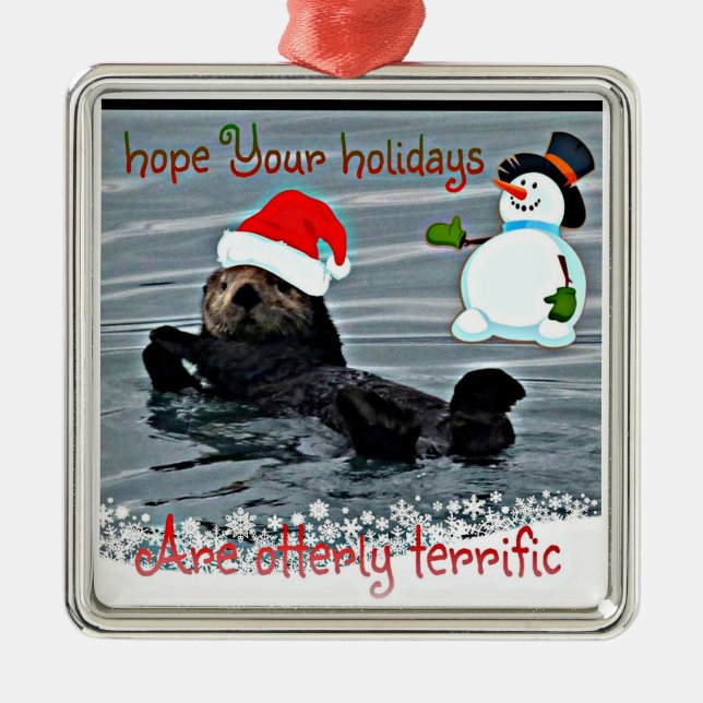 Adorable Holiday Sea Otter Ornament (Front)