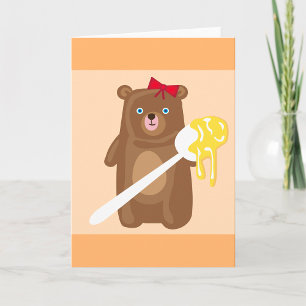 Adorable Honey Bear with Spoon And Red Bow  Card
