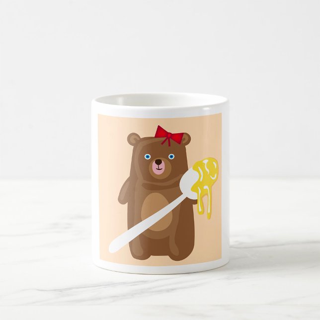 Adorable Honey Bear with Spoon And Red Bow  Coffee Mug (Creator Uploaded)