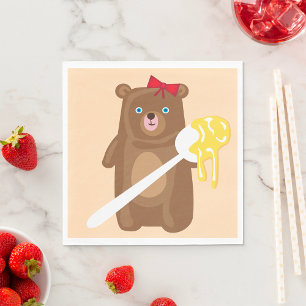Adorable Honey Bear with Spoon And Red Bow Napkin