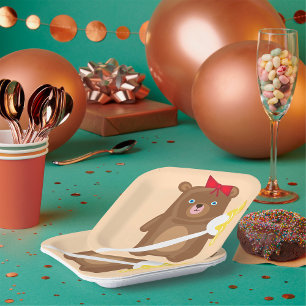 Adorable Honey Bear with Spoon And Red Bow  Paper Plate