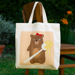 Adorable Honey Bear with Spoon And Red Bow  Tote Bag
