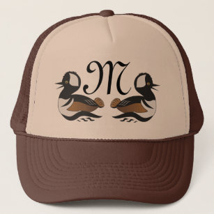 Adorable Hooded Merganser Duck Swimming Cartoon Trucker Hat
