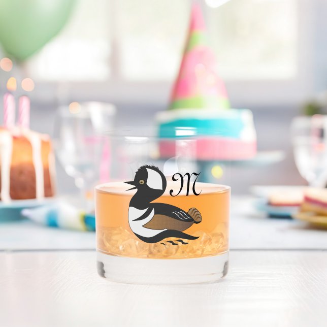 Adorable Hooded Merganser Duck Swimming Whiskey Glass (Insitu (Birthday))