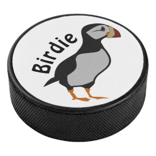 Adorable Horned Puffin Standing Cartoon Hockey Puck