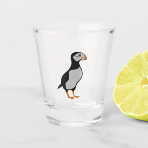 Adorable Horned Puffin Standing Cartoon Shot Glass