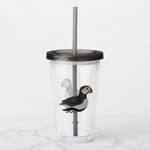Adorable Horned Puffin Swimming Cartoon Acrylic Tumbler