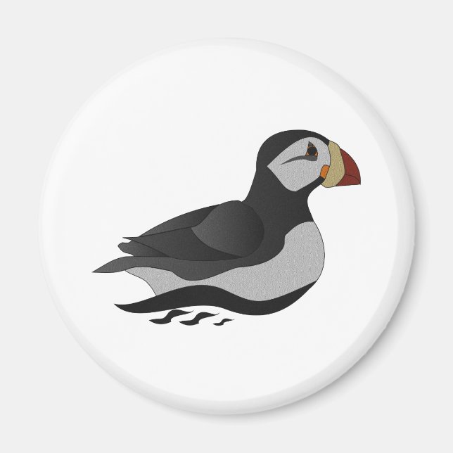 Adorable Horned Puffin Swimming Cartoon Magnet (Front)