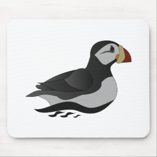 Adorable Horned Puffin Swimming Cartoon Mouse Pad