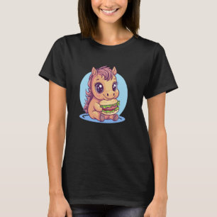 Adorable Horse Burger Lover Illustration T-Shirt