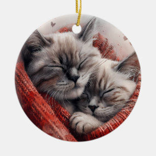 ADORABLE HUGGING SIAMESE CATS CERAMIC ORNAMENT