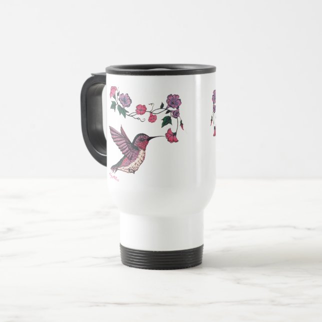 Adorable Hummingbird and Flowers Travel Mug (Front Left)