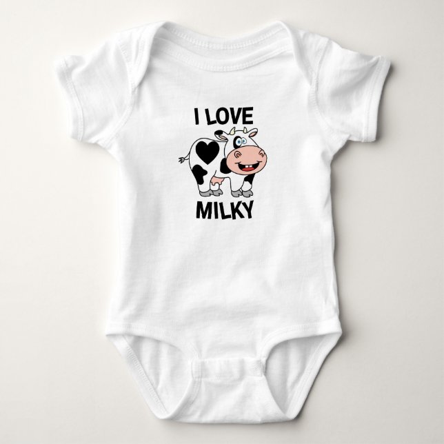 Adorable I Love Milky Cow with a Heart Spot Baby Bodysuit (Front)