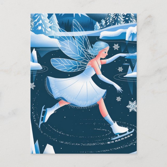 Adorable Ice Skating Fairy Winter Sports Postcard (Front)