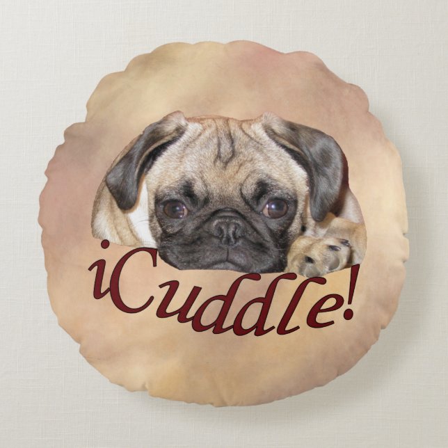 Adorable iCuddle Pug Puppy Round Cushion (Front)