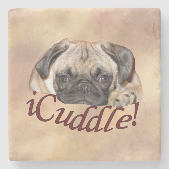 Adorable iCuddle Pug Puppy Stone Coaster (Front)