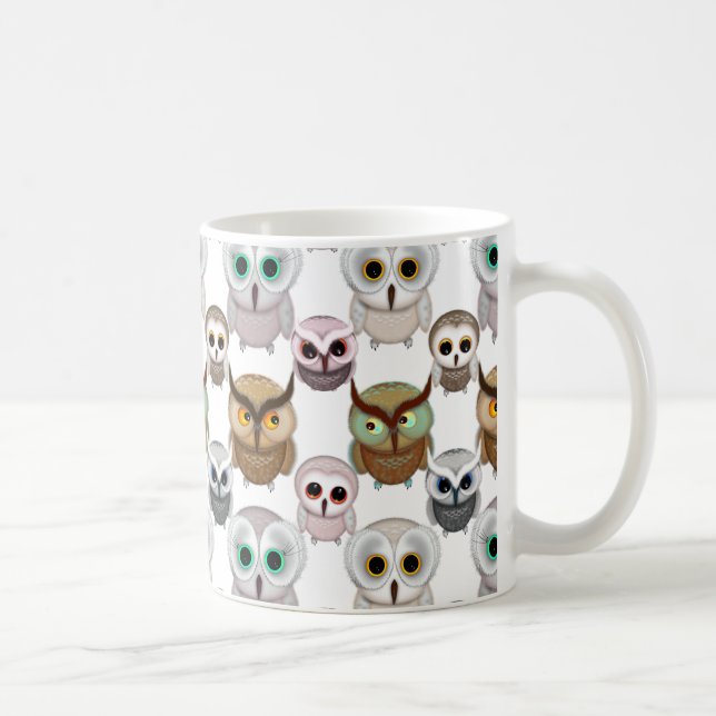 Adorable Illustrated Owls Pattern Coffee Mug (Right)