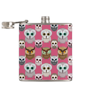 Adorable Illustrated Owls Pattern Hip Flask