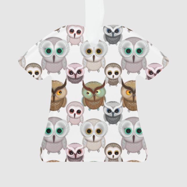 Adorable Illustrated Owls Pattern Ornament (Front)