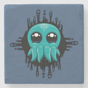Adorable Inky Baby Octopus Friend Stone Coaster