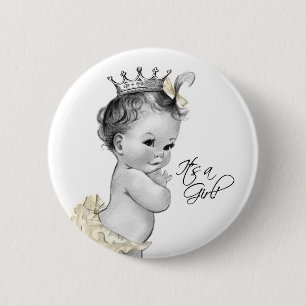 Adorable Ivory Princess Its a Girl Button