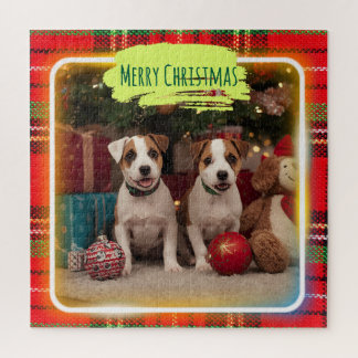 Adorable Jack Russell Terrier puppies in checkered Jigsaw Puzzle