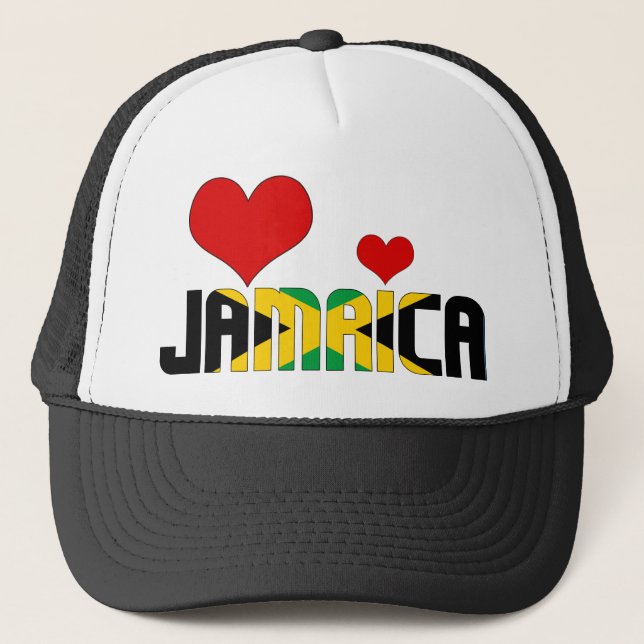 Adorable Jamaica Flag Hearts Patriotic Trucker Hat (Front)