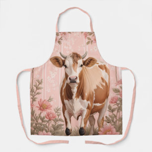 Adorable Jersey Cow Pink Floral Apron