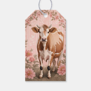 Adorable Jersey Cow Pink Floral Gift Tags