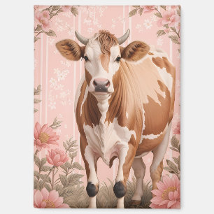 Adorable Jersey Cow Pink Floral Magnet