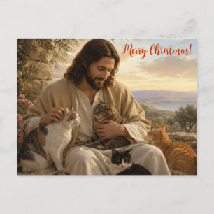 Adorable Jesus With Cats Christmas Postcard! Postcard