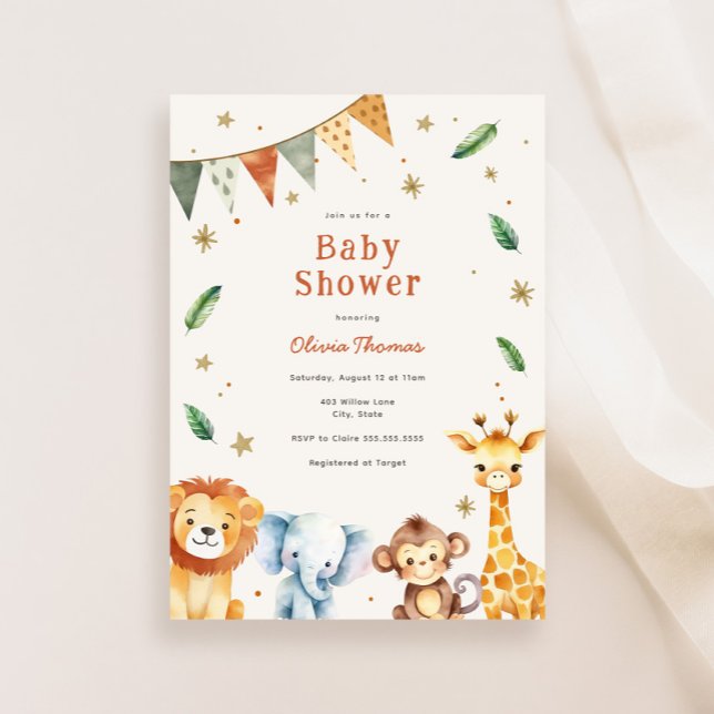 Adorable Jungle Animals Baby Shower Invitation  (Creator Uploaded)