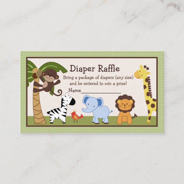 Adorable Jungle Animals Diaper Raffle Tickets Enclosure Card (Front)