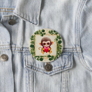 Adorable Jungle Valentine Monkey 7.5 Cm Round Badge