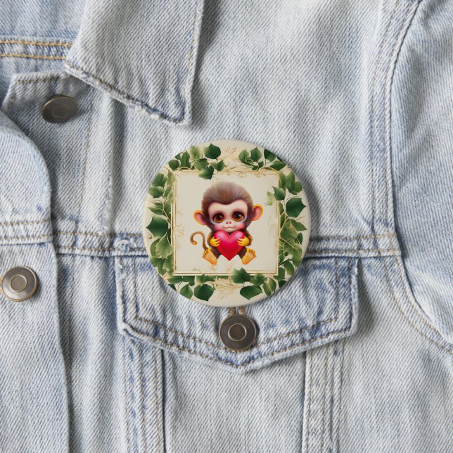 Adorable Jungle Valentine Monkey 7.5 Cm Round Badge (In Situ)