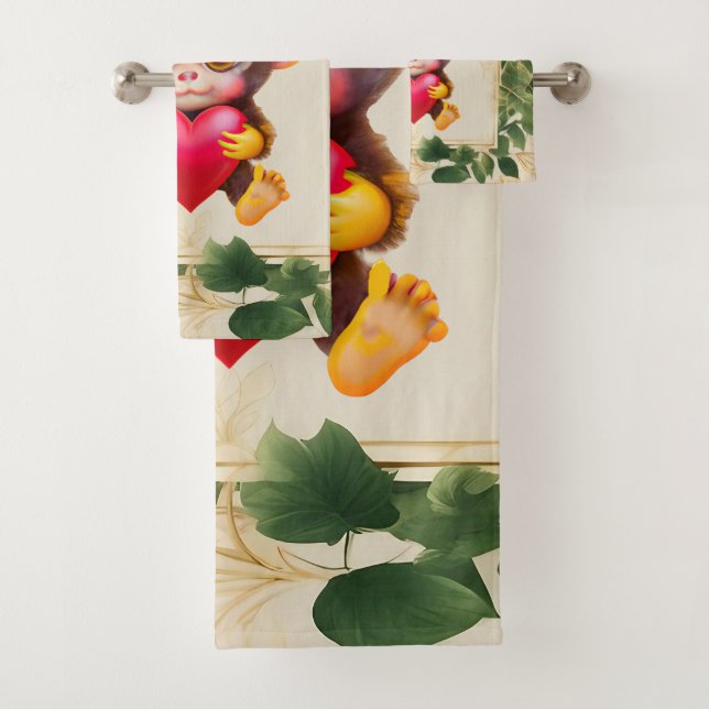 Adorable Jungle Valentine Monkey Bath Towel Set (Insitu)