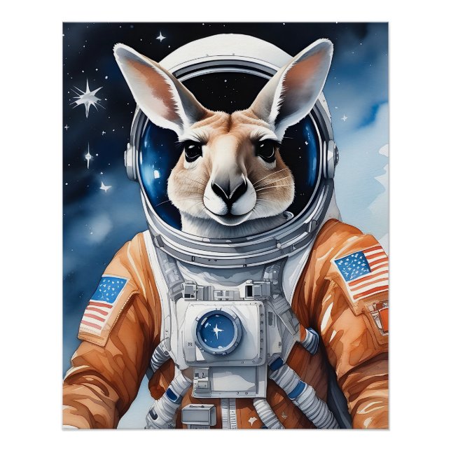 Adorable Kangaroo in Astronaut Suit in Outer Space Poster (Front)