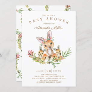 Adorable Kangaroo Mum & Babies Twins Baby Shower Invitation