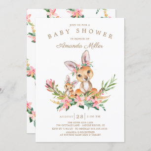 Adorable Kangaroo Mum & Baby Girls Baby Shower Invitation