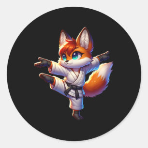 Adorable Karate Fox Crane Kick Pose  Classic Round Sticker
