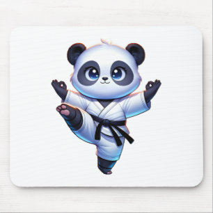 Adorable Karate Panda Crane Kick Pose  Mouse Pad