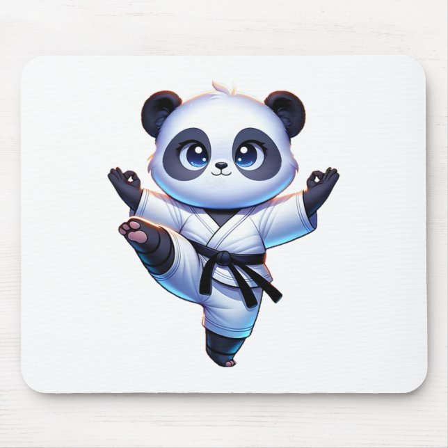 Adorable Karate Panda Crane Kick Pose  Mouse Pad (Front)
