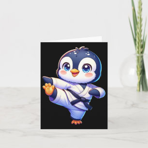 Adorable Karate Penguin Crane Kick Pose Card