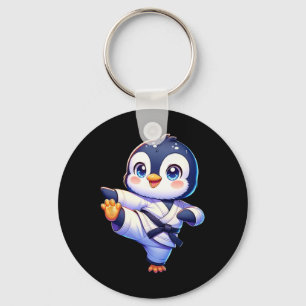 Adorable Karate Penguin Crane Kick Pose Key Ring